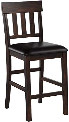 Signature Design by Ashley Haddigan Upholstered Barstool, 2 Count, Slat Back Design, Cushioned Seat, Wood, 25.5" H, Dark Brown