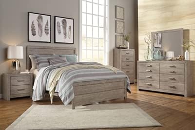 Signature Design by Ashley Culverbach Modern 2 Drawer Nightstand with 2 USB Charging Stations, 24.37" Tall, Weathered Gray