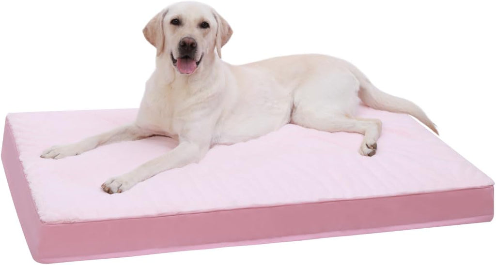 KSIIA Orthopedic Dog Bed Dog Crate Bed Waterproof for Large Dogs Deluxe Plush Washable Pet Mat with Egg Crate Foam & Removable Cover, 35 x 22 Inch, Gray