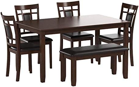 Signature Design by Ashley Bennox 6 Piece Dining Set with Upholstered Bench, Table & 4 Upholstered Chairs, Seats 6, Wood, Brown
