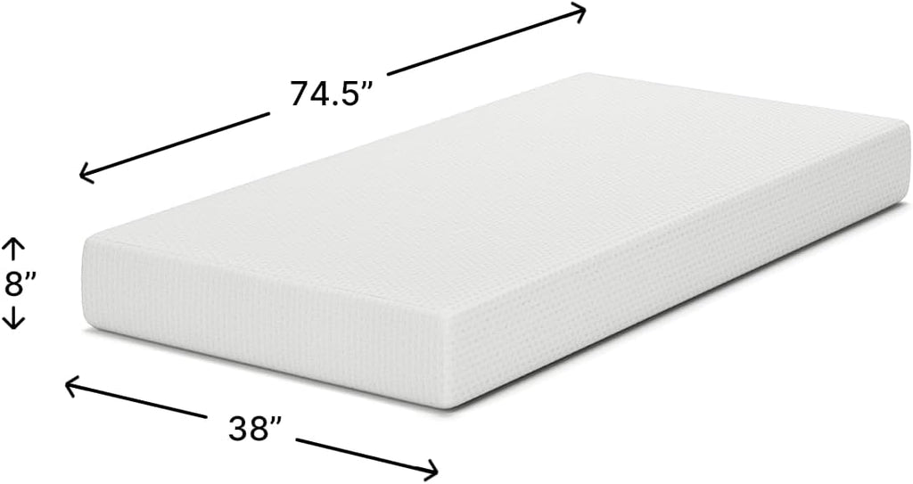 Signature Design by Ashley Twin Size Chime 8 Inch Medium Firm Gel Memory Foam Mattress with Green Tea & Charcoal Extract, Fiberglass-Free, Mattress In A Box