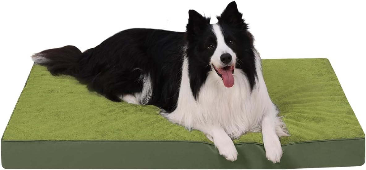 KSIIA Orthopedic Dog Bed Dog Crate Bed Waterproof for Large Dogs Deluxe Plush Washable Pet Mat with Egg Crate Foam & Removable Cover, 35 x 22 Inch, Gray
