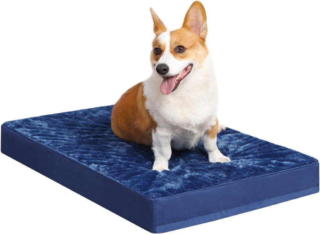 KSIIA Orthopedic Dog Bed Dog Crate Bed Waterproof for Large Dogs Deluxe Plush Washable Pet Mat with Egg Crate Foam & Removable Cover, 35 x 22 Inch, Gray