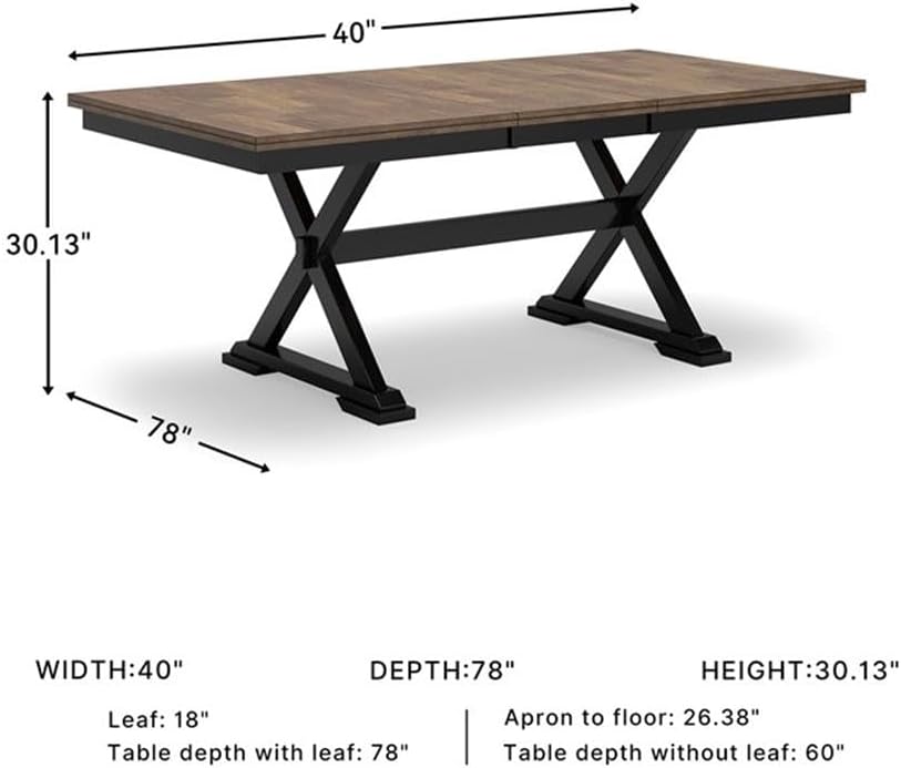 Signature Design by Ashley Wildenauer Dining Extension Table, 18" Self-Storing Butterfly Leaf, Hardwood Solids, Mango Veneer & MDF Substrate, Seats 6 to 8 for Kitchens, Black & Dark Brown, 78"