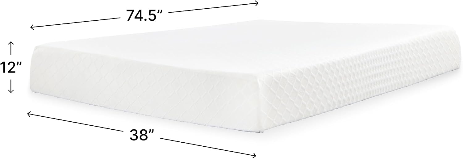 Signature Design by Ashley Chime Memory Foam 12" Twin Mattress with Thick Memory and Support Foam for Pressure Relief, Fiberglass-Free, Mattress In A Box