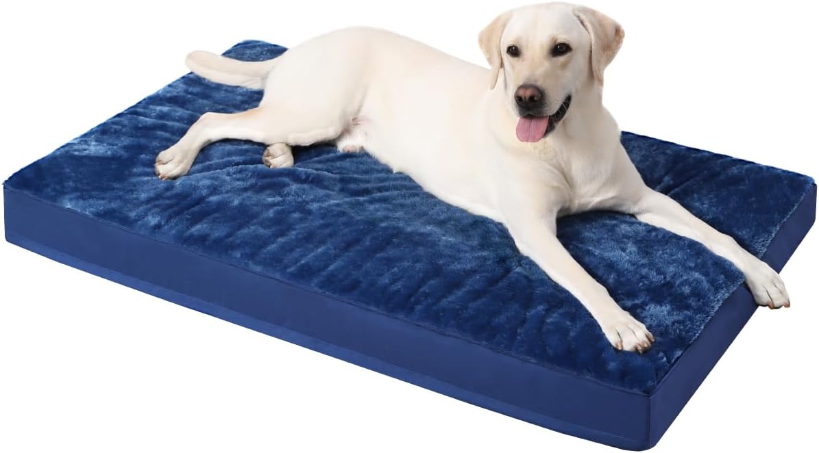 KSIIA Orthopedic Dog Bed Dog Crate Bed Waterproof for Large Dogs Deluxe Plush Washable Pet Mat with Egg Crate Foam & Removable Cover, 35 x 22 Inch, Gray