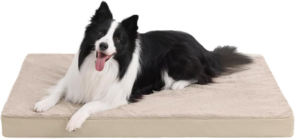 KSIIA Orthopedic Dog Bed Dog Crate Bed Waterproof for Large Dogs Deluxe Plush Washable Pet Mat with Egg Crate Foam & Removable Cover, 35 x 22 Inch, Gray