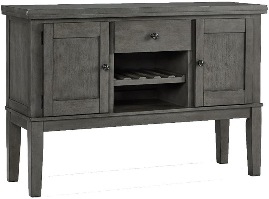 Signature Design by Ashley Hallanden Dining Room Server with Wine Rack, 2 Cabinets with Removable/Adjustable Center Shelf, Drawer, Wood with Acacia Veneer, 38.25" High, Weathered Gray