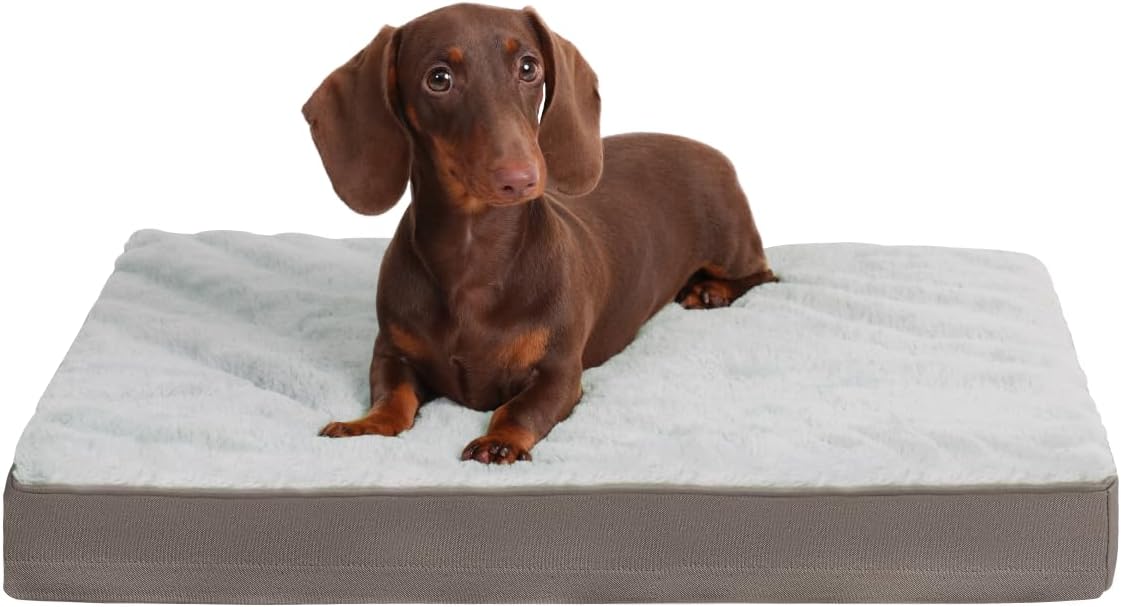 KSIIA Orthopedic Dog Bed Dog Crate Bed Waterproof for Large Dogs Deluxe Plush Washable Pet Mat with Egg Crate Foam & Removable Cover, 35 x 22 Inch, Gray