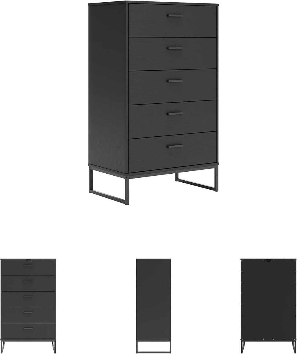Signature Design by Ashley Socalle Matte Black Finish Chest of Drawers, Modern Tall 5 Drawer Dresser, Engineered Wood (MDF/Particleboard/Plywood) & Decorative Laminate, Bedroom Storage