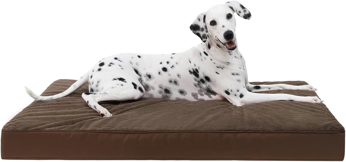 KSIIA Orthopedic Dog Bed Dog Crate Bed Waterproof for Large Dogs Deluxe Plush Washable Pet Mat with Egg Crate Foam & Removable Cover, 35 x 22 Inch, Gray
