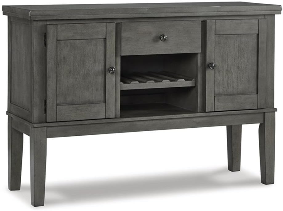 Signature Design by Ashley Hallanden Dining Room Server with Wine Rack, 2 Cabinets with Removable/Adjustable Center Shelf, Drawer, Wood with Acacia Veneer, 38.25" High, Weathered Gray