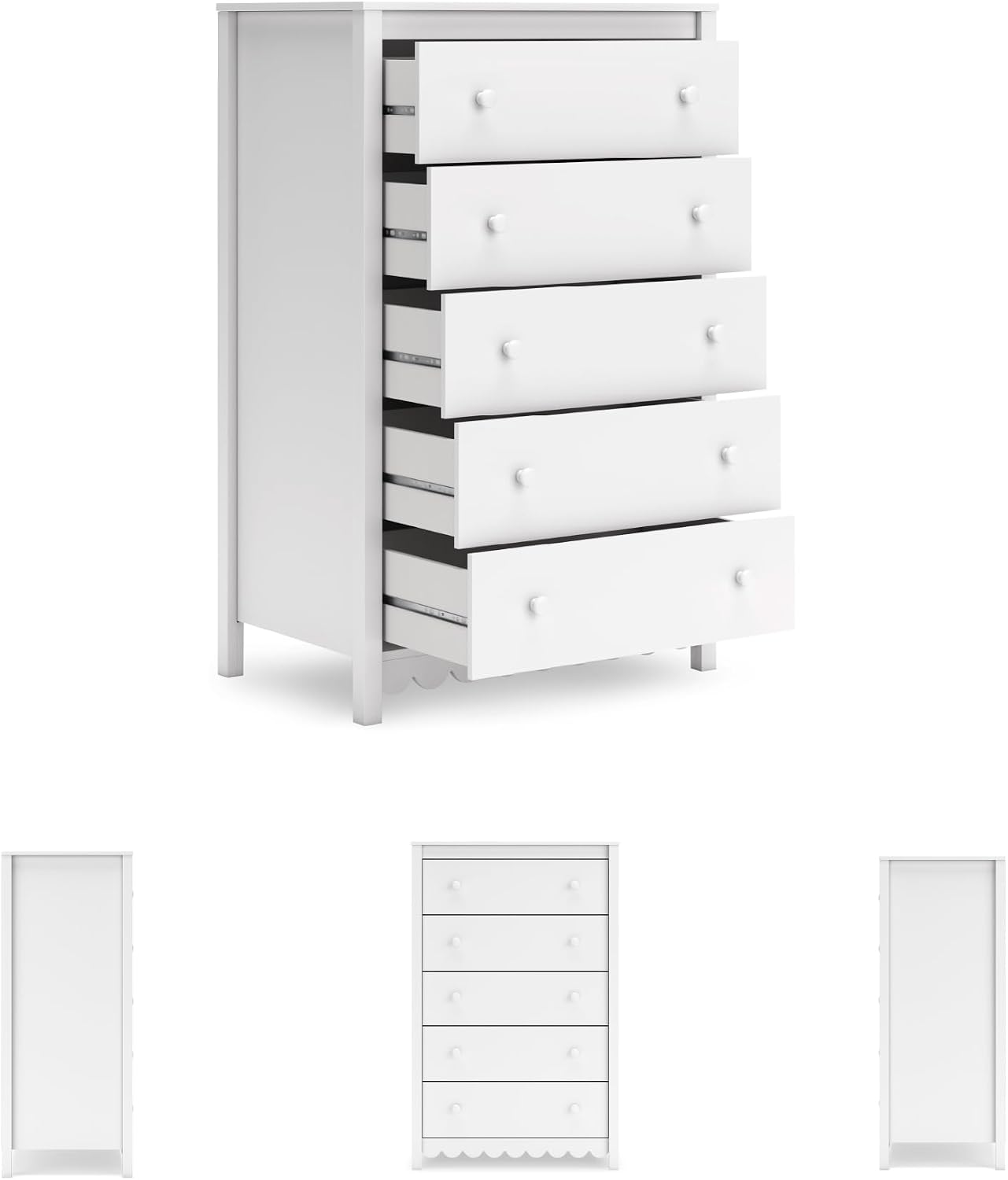 Signature Design by Ashley Hallityn Casual Coastal Chest with Five Smooth-Gliding Drawers, Meets ASTM International Safety Standards, Matte White Finish