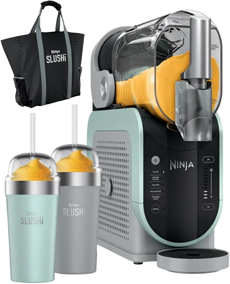 Ninja FS305COBUB SLUSHi Frozen Drink Maker, 96-oz. with Insulated Bubble Cups (Renewed) Bundle SLUSHi Travel Party Tote Black
