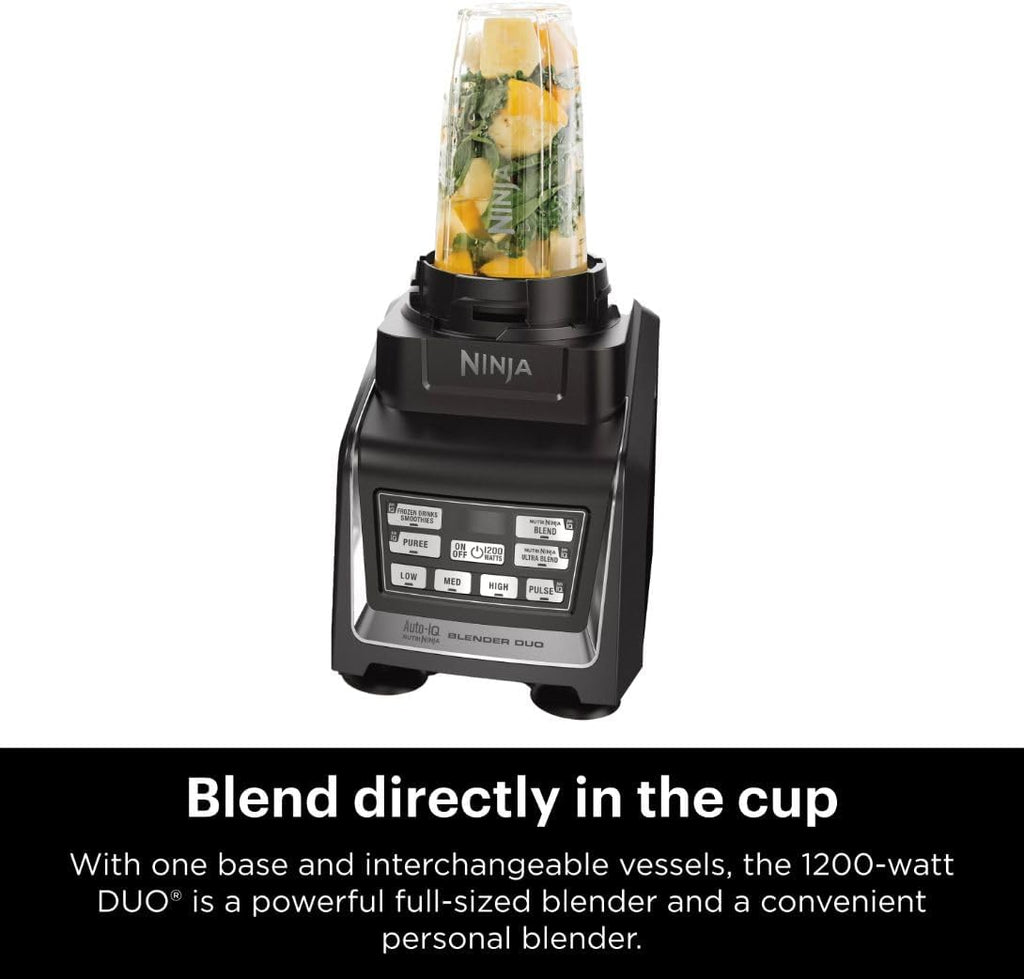 Ninja BL642 Nutri Ninja Personal & Countertop Blender with 1200W Auto-iQ Base, 72 oz. Pitcher, and 18, 24, & 32 oz. To-Go Cups with Spout Lids, For Smoothies, Shakes & More, Dishwasher Safe, Black..