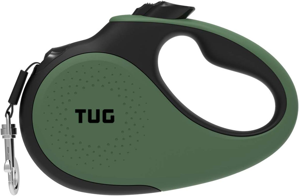 TUG 360° Tangle-Free Retractable Dog Leash | 16 ft Strong Nylon Tape | One-Handed Brake, Pause, Lock (Medium, White)