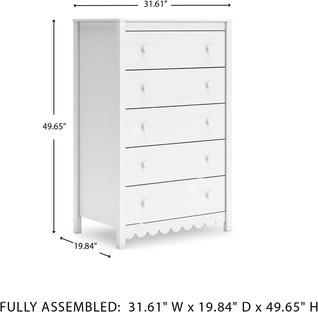 Signature Design by Ashley Hallityn Casual Coastal Chest with Five Smooth-Gliding Drawers, Meets ASTM International Safety Standards, Matte White Finish