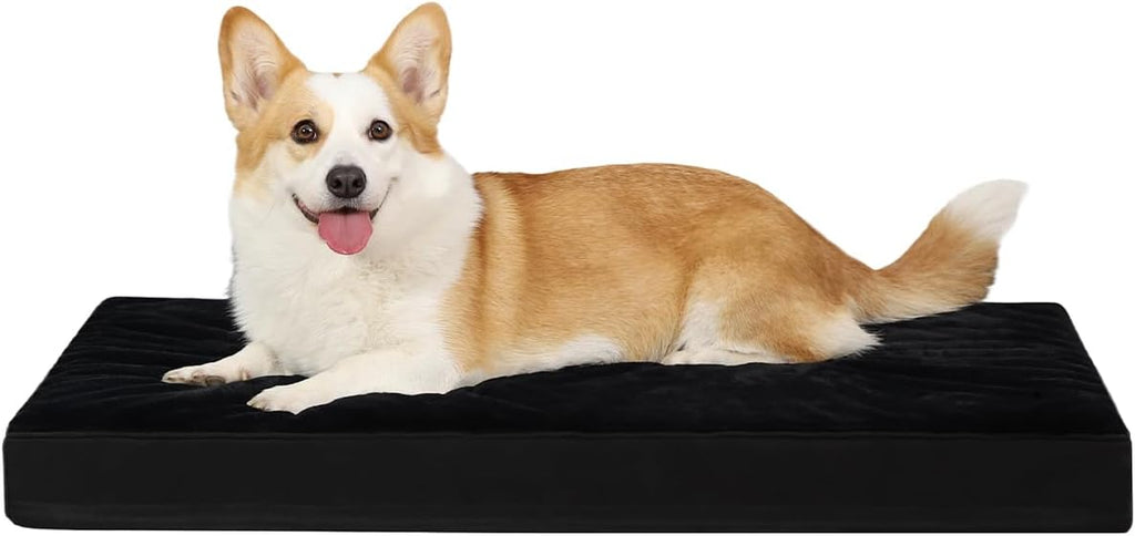 KSIIA Orthopedic Dog Bed Dog Crate Bed Waterproof for Large Dogs Deluxe Plush Washable Pet Mat with Egg Crate Foam & Removable Cover, 35 x 22 Inch, Gray