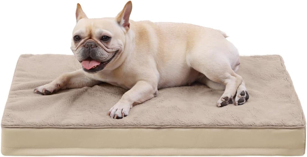 KSIIA Orthopedic Dog Bed Dog Crate Bed Waterproof for Large Dogs Deluxe Plush Washable Pet Mat with Egg Crate Foam & Removable Cover, 35 x 22 Inch, Gray