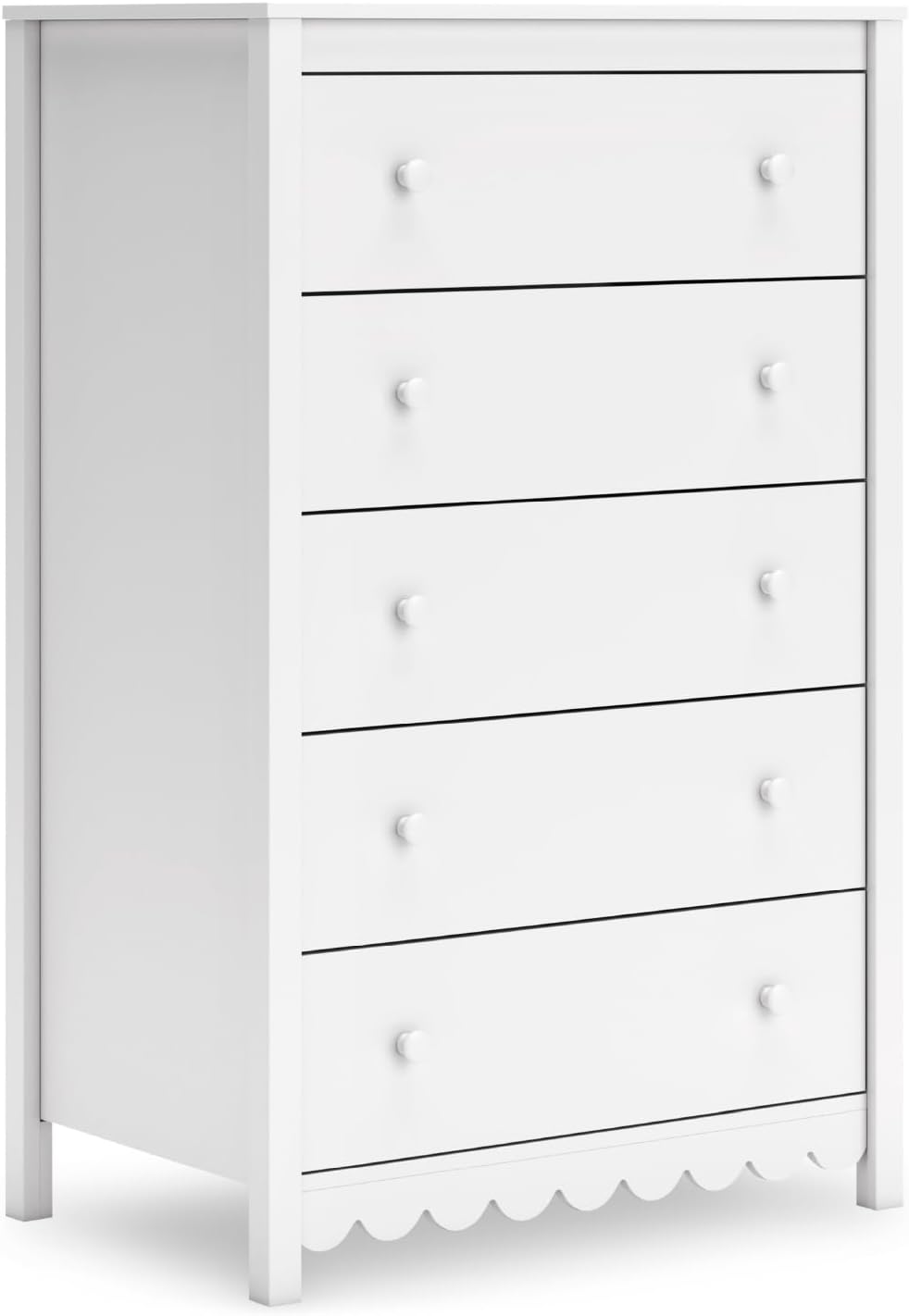 Signature Design by Ashley Hallityn Casual Coastal Chest with Five Smooth-Gliding Drawers, Meets ASTM International Safety Standards, Matte White Finish