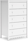 Signature Design by Ashley Hallityn Casual Coastal Chest with Five Smooth-Gliding Drawers, Meets ASTM International Safety Standards, Matte White Finish