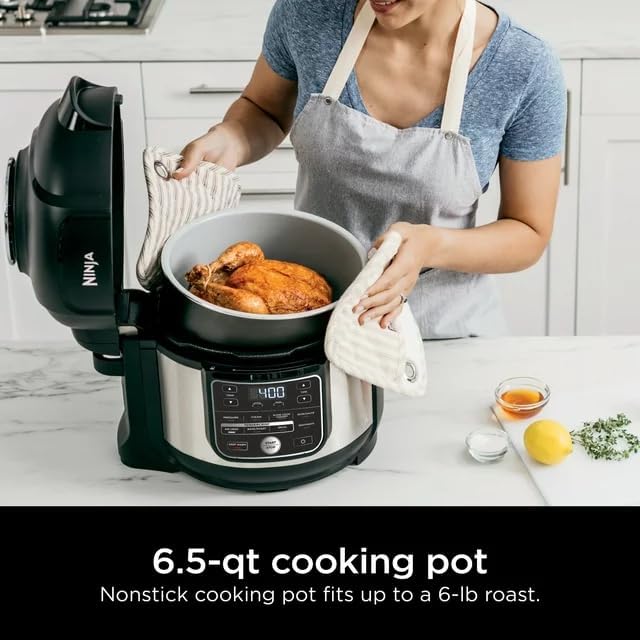 Ninja Foodi OS300 10-in-1 6.5-Quart Pro Pressure Cooker Air Fryer Multicooker, Stainless, Indoor grill’s wide temperatureCyclonic Grilling Technology 500F, Smoke Control System (Renewed)