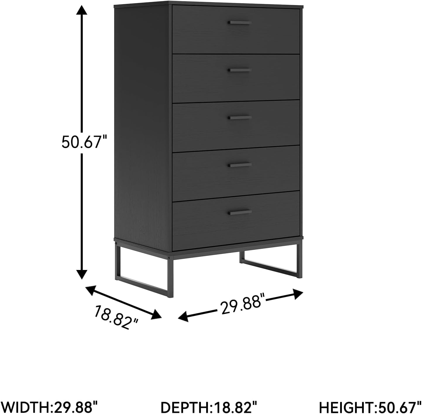 Signature Design by Ashley Socalle Matte Black Finish Chest of Drawers, Modern Tall 5 Drawer Dresser, Engineered Wood (MDF/Particleboard/Plywood) & Decorative Laminate, Bedroom Storage