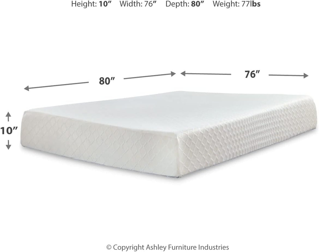 Signature Design by Ashley King Size Chime 10 Inch Medium Firm Memory Foam Mattress with Green Tea & Charcoal Gel for Pressure Relief, Fiberglass-Free, Mattress In A Box