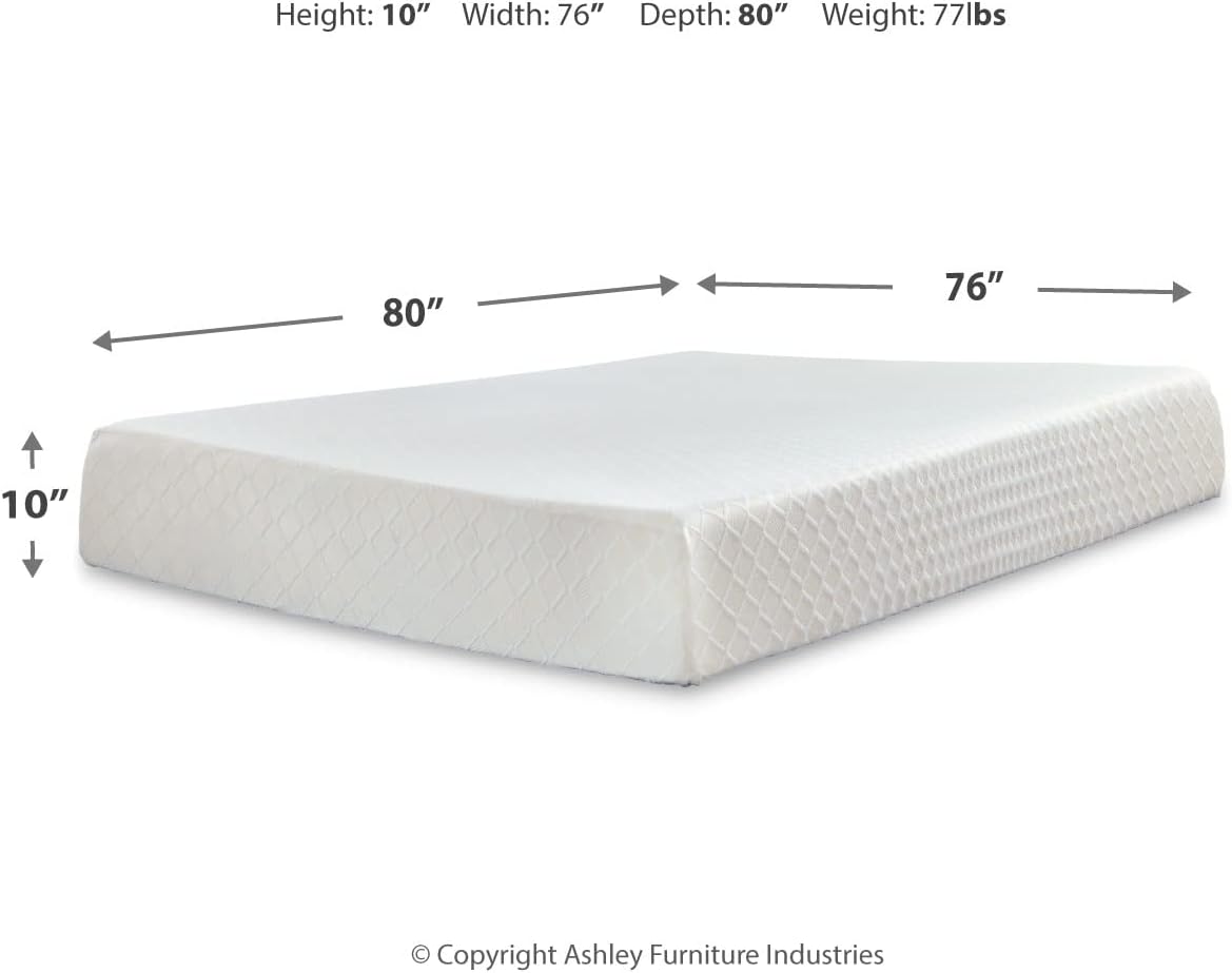 Signature Design by Ashley King Size Chime 10 Inch Medium Firm Memory Foam Mattress with Green Tea & Charcoal Gel for Pressure Relief, Fiberglass-Free, Mattress In A Box