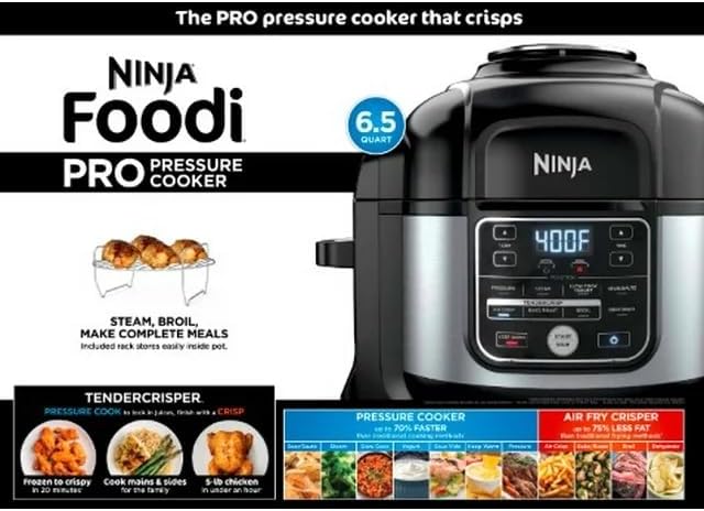 Ninja Foodi OS300 10-in-1 6.5-Quart Pro Pressure Cooker Air Fryer Multicooker, Stainless, Indoor grill’s wide temperatureCyclonic Grilling Technology 500F, Smoke Control System (Renewed)
