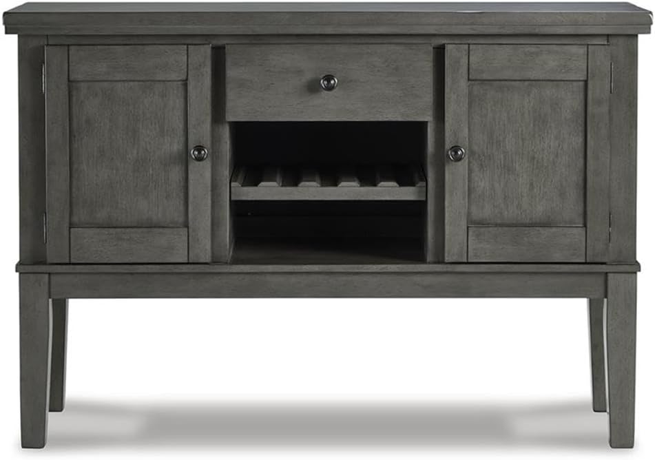 Signature Design by Ashley Hallanden Dining Room Server with Wine Rack, 2 Cabinets with Removable/Adjustable Center Shelf, Drawer, Wood with Acacia Veneer, 38.25" High, Weathered Gray