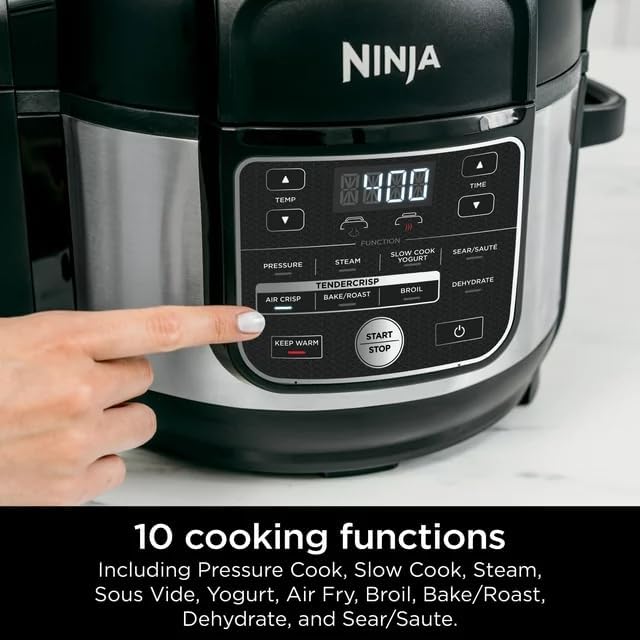 Ninja Foodi OS300 10-in-1 6.5-Quart Pro Pressure Cooker Air Fryer Multicooker, Stainless, Indoor grill’s wide temperatureCyclonic Grilling Technology 500F, Smoke Control System (Renewed)