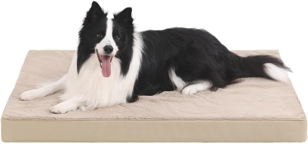 KSIIA Orthopedic Dog Bed Dog Crate Bed Waterproof for Large Dogs Deluxe Plush Washable Pet Mat with Egg Crate Foam & Removable Cover, 35 x 22 Inch, Gray