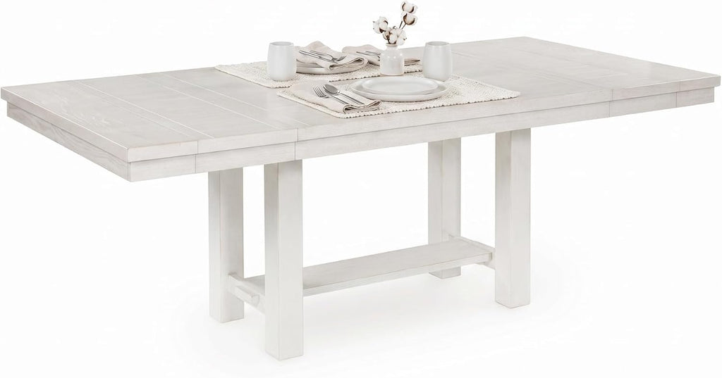 Signature Design by Ashley Robbinsdale Casual Removable Center Leaf Dining Extension Table with Trestle Base, Wood, Ash Veneer, Tabletop with Planked Effect, 2 Removable Center Leaves, Seats 8, White