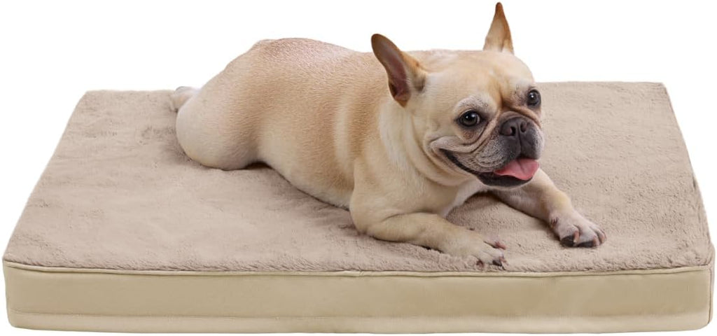 KSIIA Orthopedic Dog Bed Dog Crate Bed Waterproof for Large Dogs Deluxe Plush Washable Pet Mat with Egg Crate Foam & Removable Cover, 35 x 22 Inch, Gray