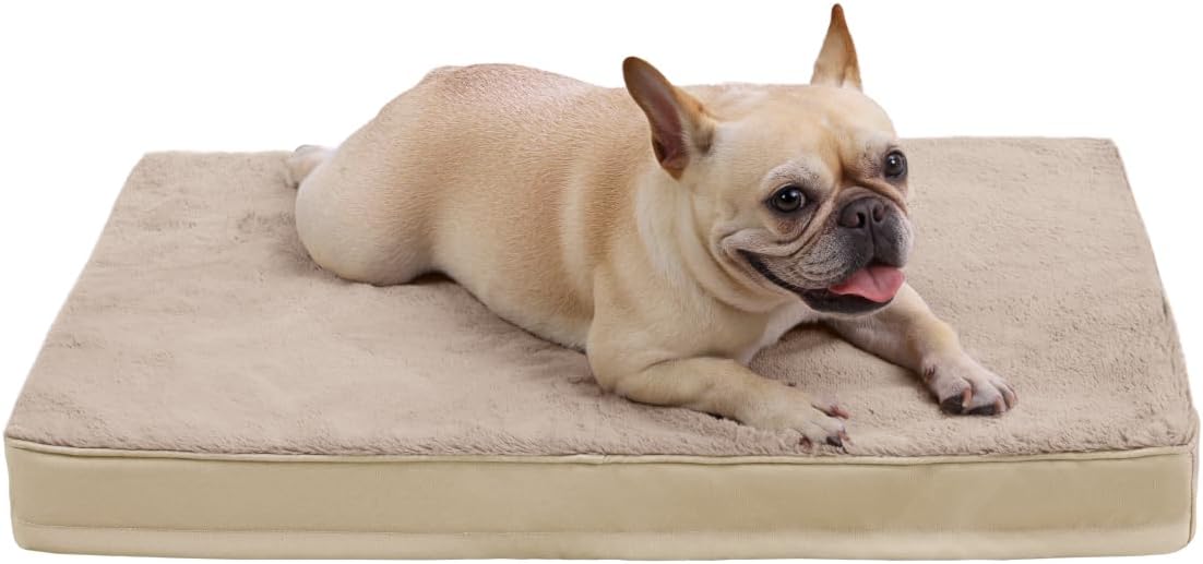 KSIIA Orthopedic Dog Bed Dog Crate Bed Waterproof for Large Dogs Deluxe Plush Washable Pet Mat with Egg Crate Foam & Removable Cover, 35 x 22 Inch, Gray