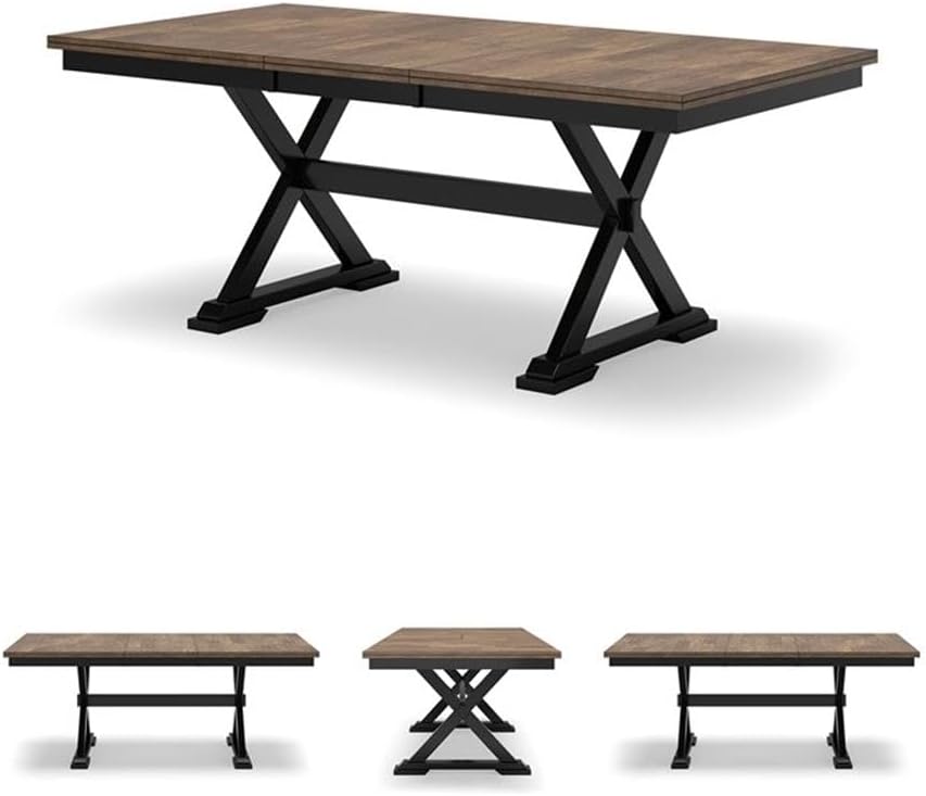 Signature Design by Ashley Wildenauer Dining Extension Table, 18" Self-Storing Butterfly Leaf, Hardwood Solids, Mango Veneer & MDF Substrate, Seats 6 to 8 for Kitchens, Black & Dark Brown, 78"