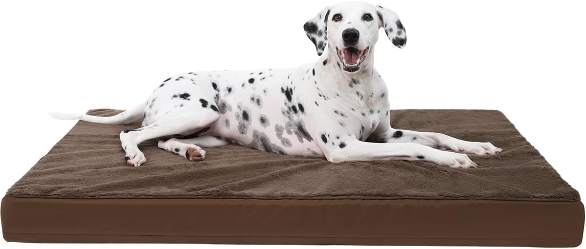 KSIIA Orthopedic Dog Bed Dog Crate Bed Waterproof for Large Dogs Deluxe Plush Washable Pet Mat with Egg Crate Foam & Removable Cover, 35 x 22 Inch, Gray