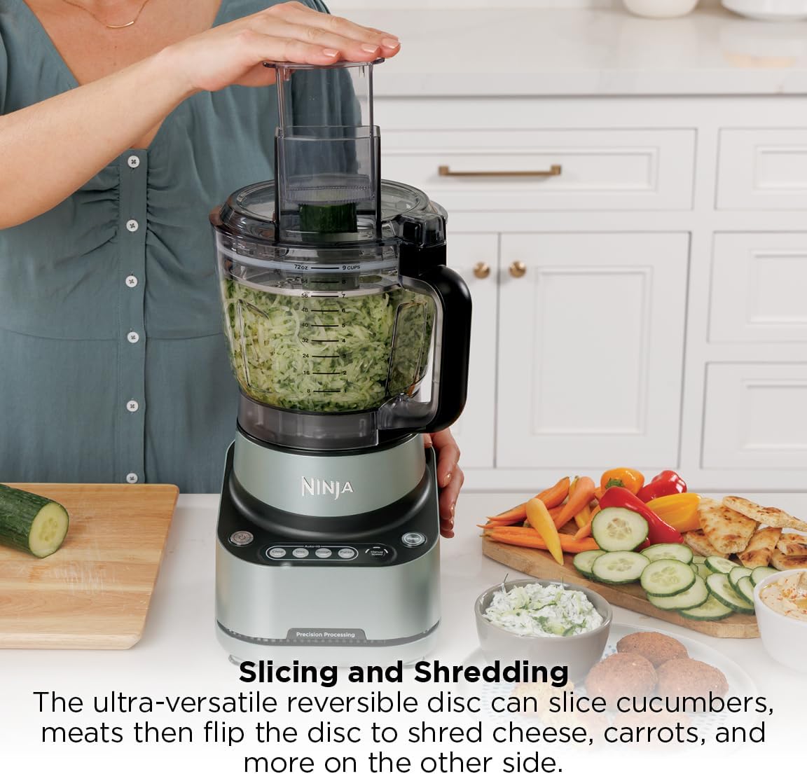 Ninja 9-Cup Food Processor for Kitchen, 1000PW motor, 9-Cup Processing Bowl, Multiple Blades and Adjustable Speed, for Chopping and Slicing Vegetables, Pureeing, and Mixing Dough, BZ601
