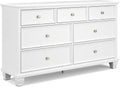 Signature Design by Ashley Fortman Casual Dresser with 7 Storage Drawers and Tapered Feet, Round Metal Knobs" Satin Nickel-tone, Wood, 36" High, White