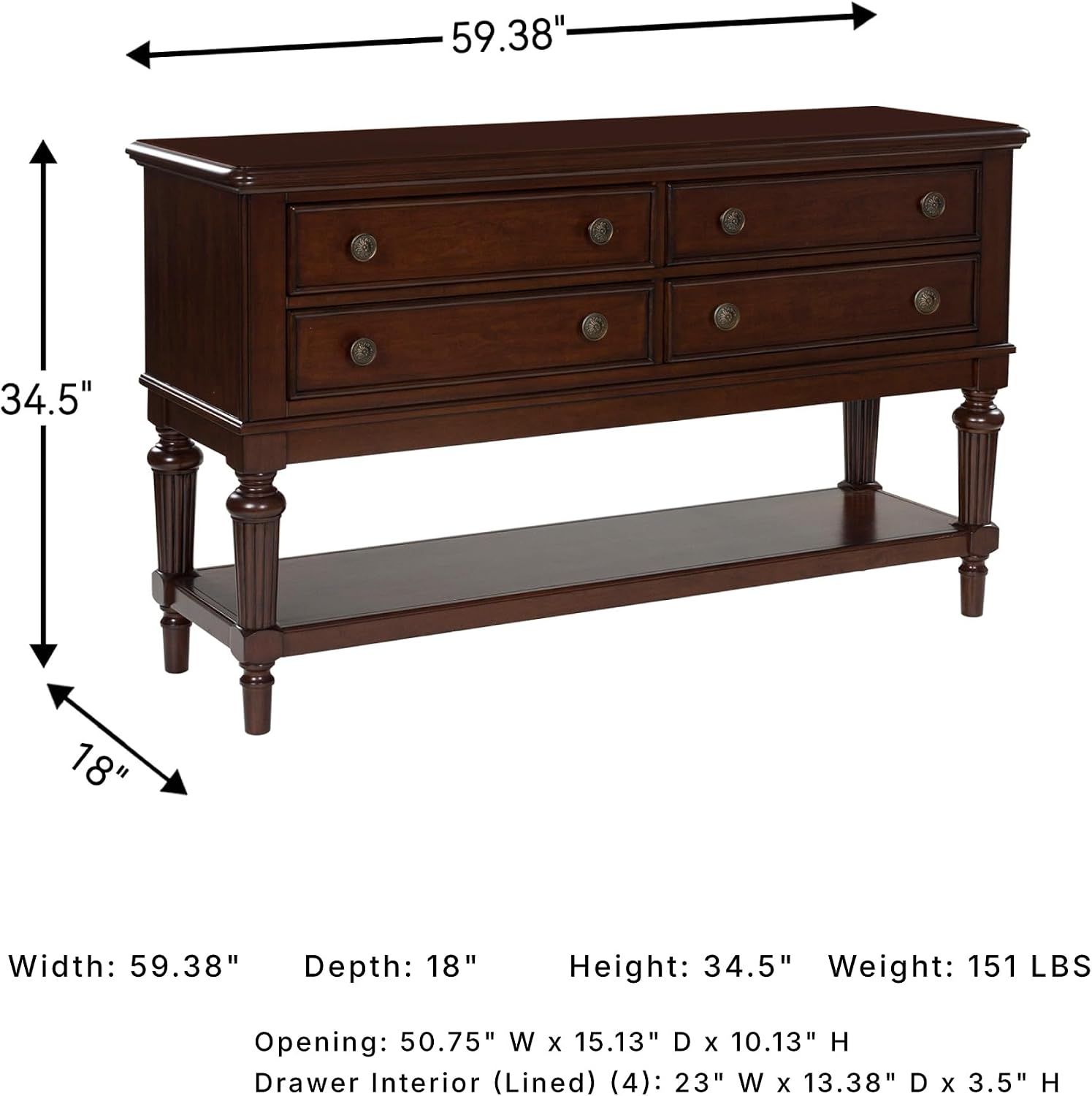 Signature Design by Ashley Lavinton Classic 4-Drawer Dining Server with Open Shelf, Dark Brown