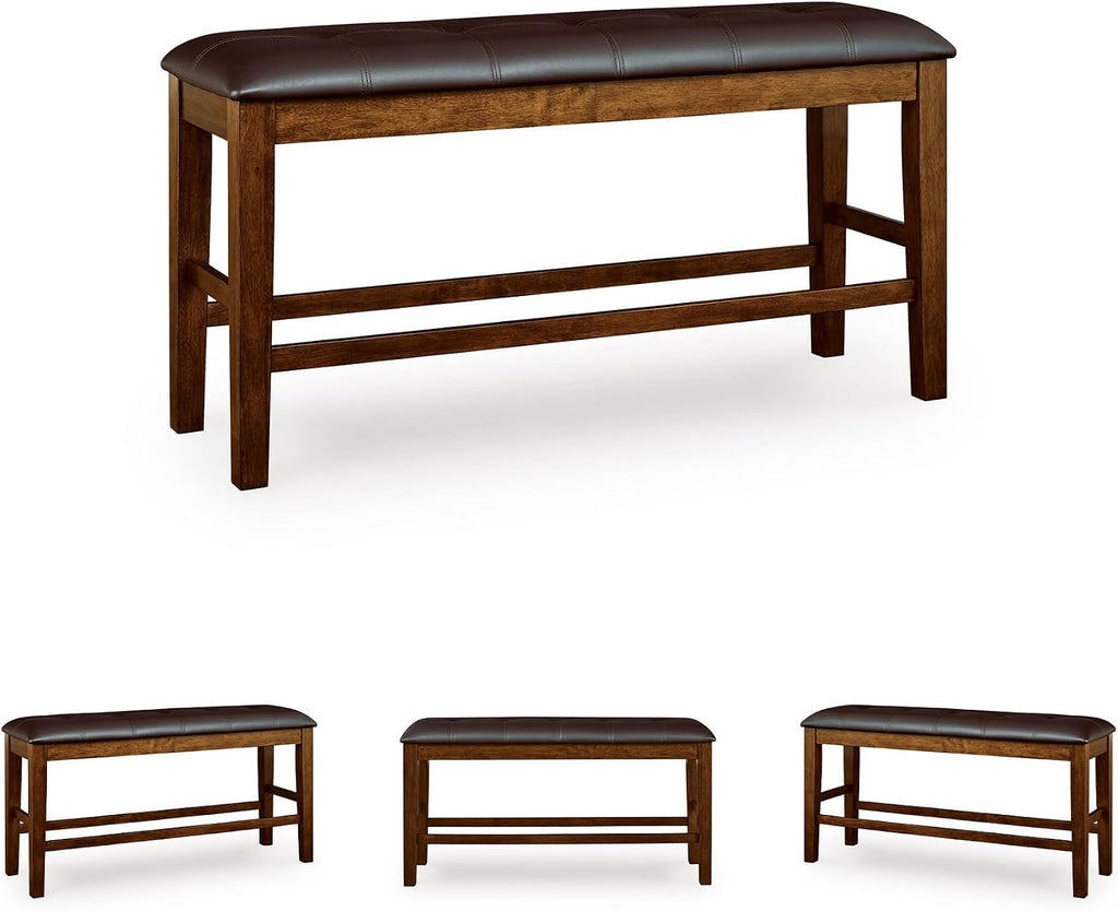 Signature Design by Ashley Ralene Classic Tufted Faux Leather Upholstered Counter Height Dining Bench with Distressed Finish, Dark Brown