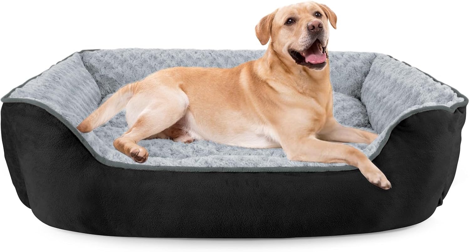 JOEJOY Rectangle Dog Bed for Large Medium Small Dogs - Washable Orthopedic Sofa Bed, Soft Breathable Puppy & Pet Cuddler, Durable Calming Dog Bed with Anti-Slip Bottom, Multiple Sizes, Beige