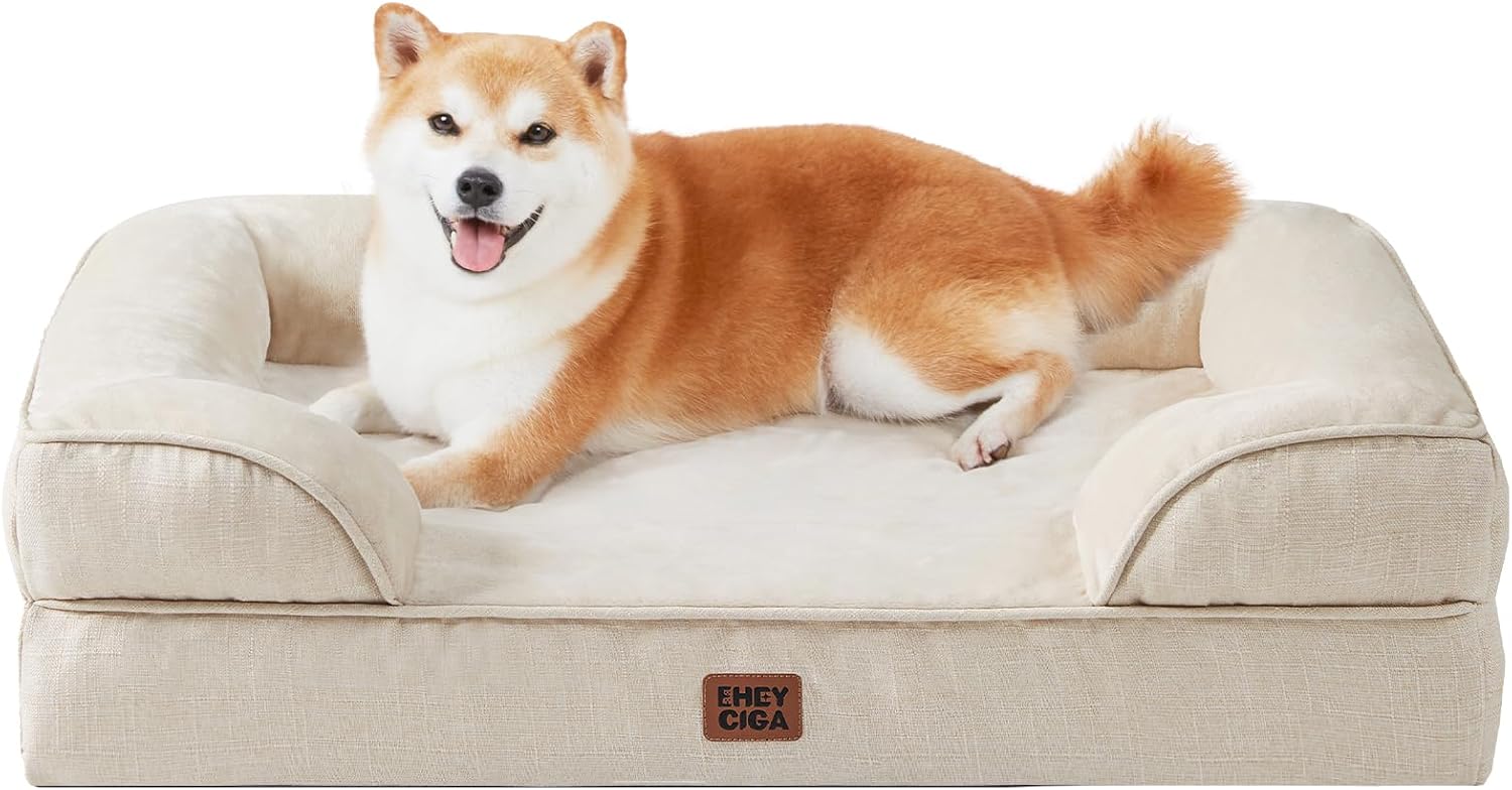 EHEYCIGA Orthopedic Dog Beds for Extra Large Dogs 44x32Inch, Waterproof Memory Foam XL Pet Bed with Sides, Non-Slip and Egg-Crate Foam Big Dog Couch Bed with Washable Removable Cover, Grey
