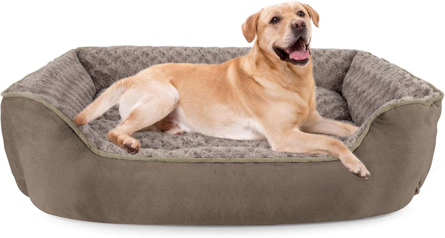 JOEJOY Rectangle Dog Bed for Large Medium Small Dogs - Washable Orthopedic Sofa Bed, Soft Breathable Puppy & Pet Cuddler, Durable Calming Dog Bed with Anti-Slip Bottom, Multiple Sizes, Beige