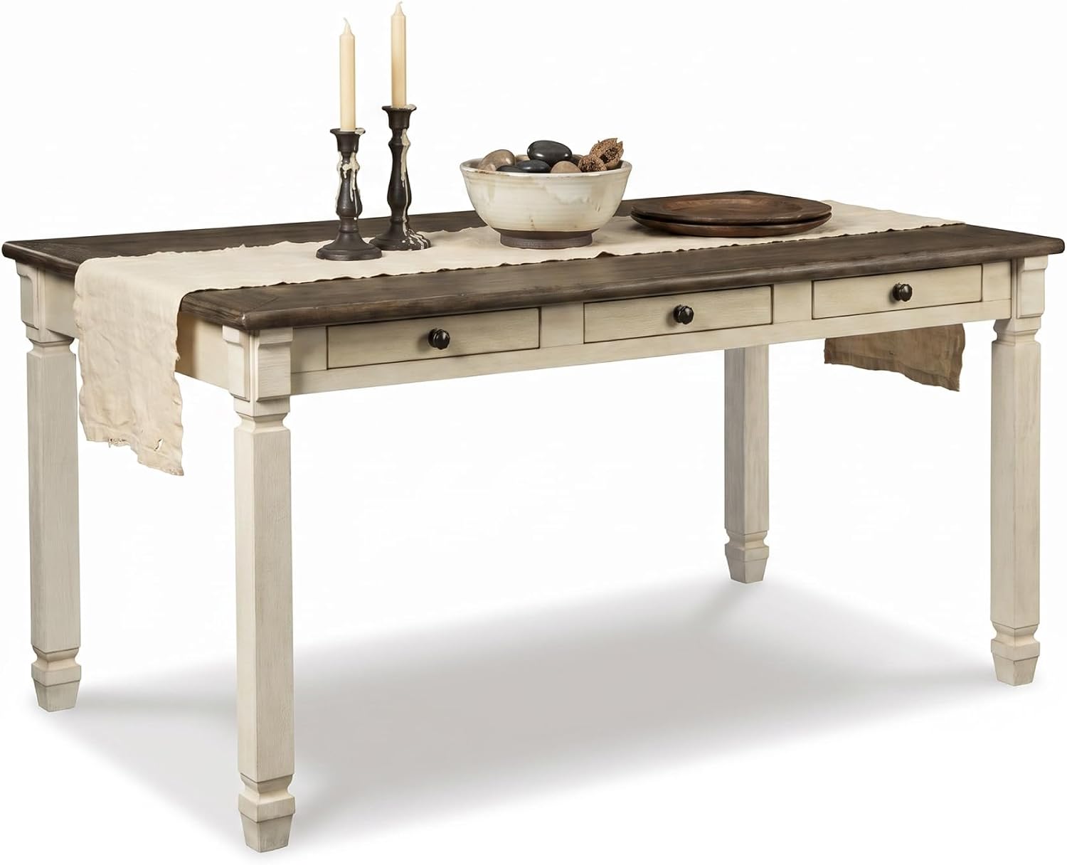 Signature Design by Ashley Bolanburg Dining Table, 2-Tone Farmhouse Style With 6 Built-In Storage Drawers, Wood & Engineered Wood Construction, Seats Up To 6, White/Brown