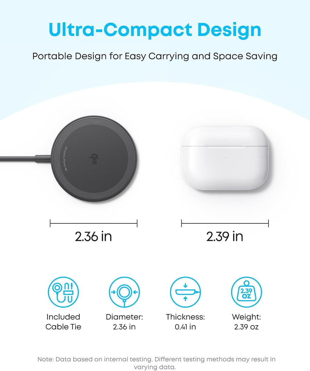 Anker Zolo Magnetic Wireless Charger, Qi2 Certified 15W MagSafe-Compatible Wireless Charging Pad, for iPhone 17/16/15 Series, AirPods, and More (Not for Pixel, Adapter Not Included) (Black, 2 Pack)