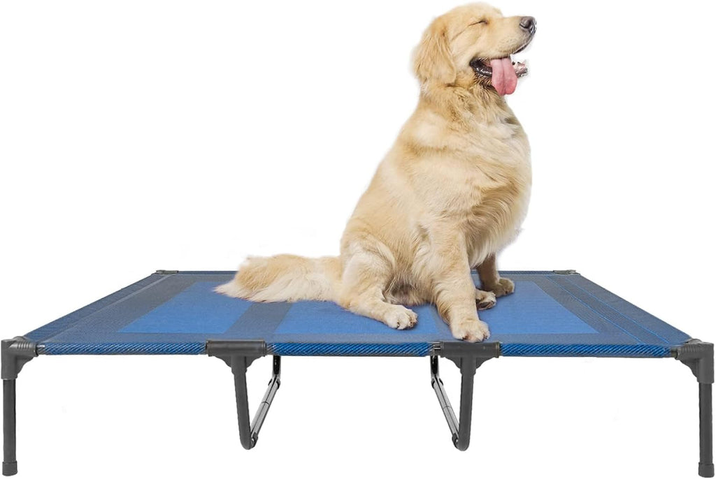 suddus Elevated Dog Bed for Large Dogs 120lb, Breathable Cooling Raised Dog Cot with Dual Support Bars & Metal Frame, No-Slip Feet, Waterproof Pet Bed for Indoor/Outdoor, X-Large, 48 * 36 * 9in, Grey