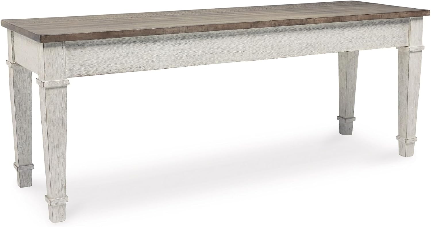 Signature Design by Ashley Skempton Farmhouse Storage Bench, Distressed Finish, Seat With Hidden Storage, Wood, 48" W x 15" D x 18.5" H, White & Light Brown