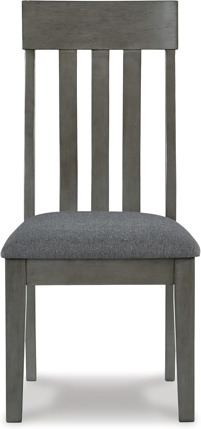 Signature Design by Ashley Hallanden Contemporary Dining Upholstered Side Chair, Set of 2, Armless, Comb Back Design, Wood Frame, Gray